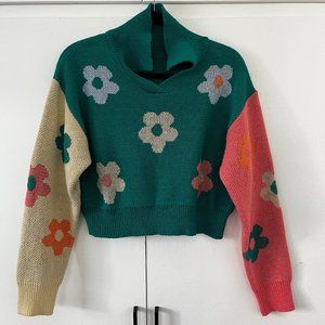 MULTICOLOR FLORAL CROPPED SWEATER - KOREAN BRAND LITTLE LIGHT
